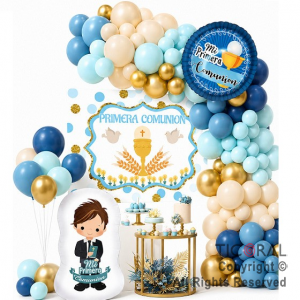 SET DE GLOBOS ARCO XL PRIMERA COMUNION CELESTE 80 UNIDADES XY-288